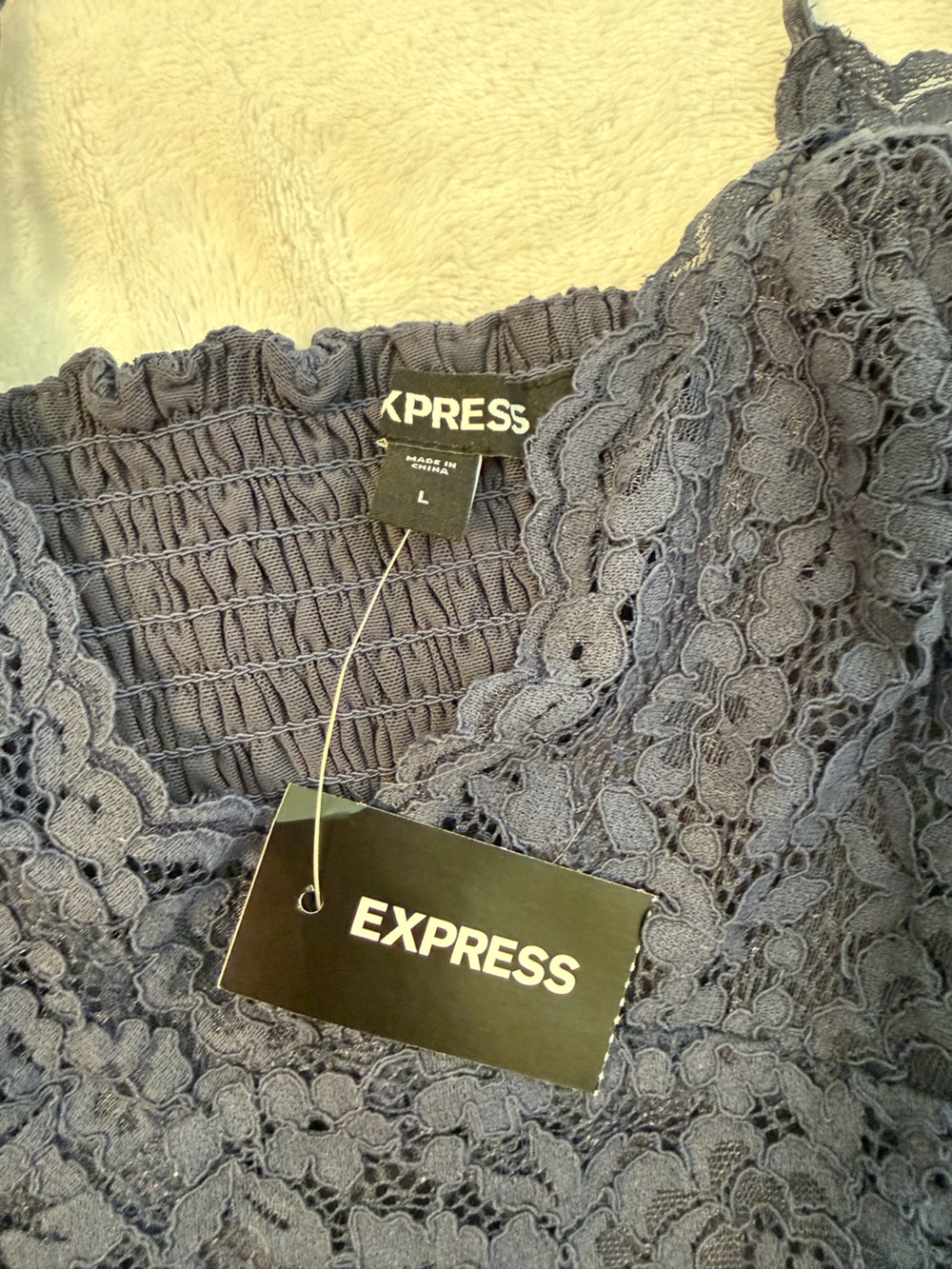 Express Navy Lace Overlay Tank Top - Picture 3 of 3